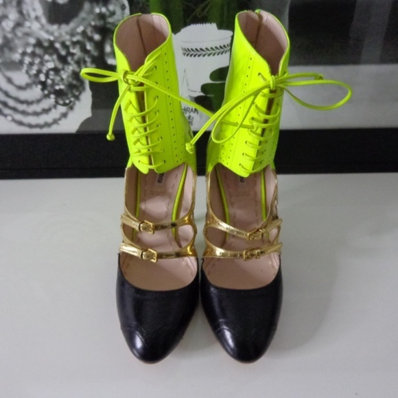 Miu Miu Leather Mid-Calf Lace-Up Boots, Shoes - Picture 2 of 10